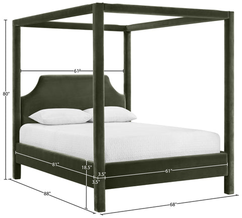 Monroe Green Velvet Upholstered Queen Bed, 1 Piece (Style 2)