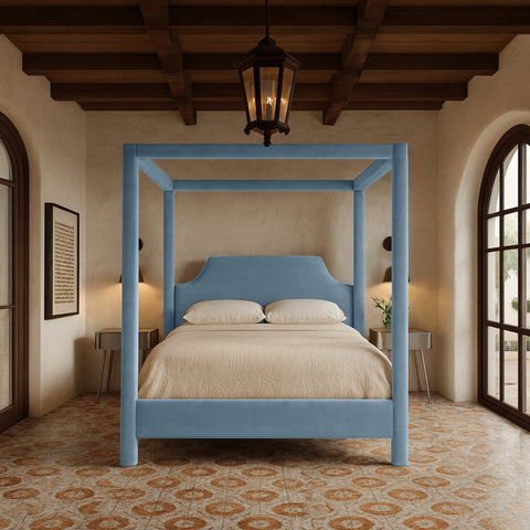 Monroe Light Blue Velvet Upholstered King Bed, 1 Piece