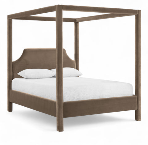 Monroe Taupe Velvet Upholstered Full Bed, 1 Piece