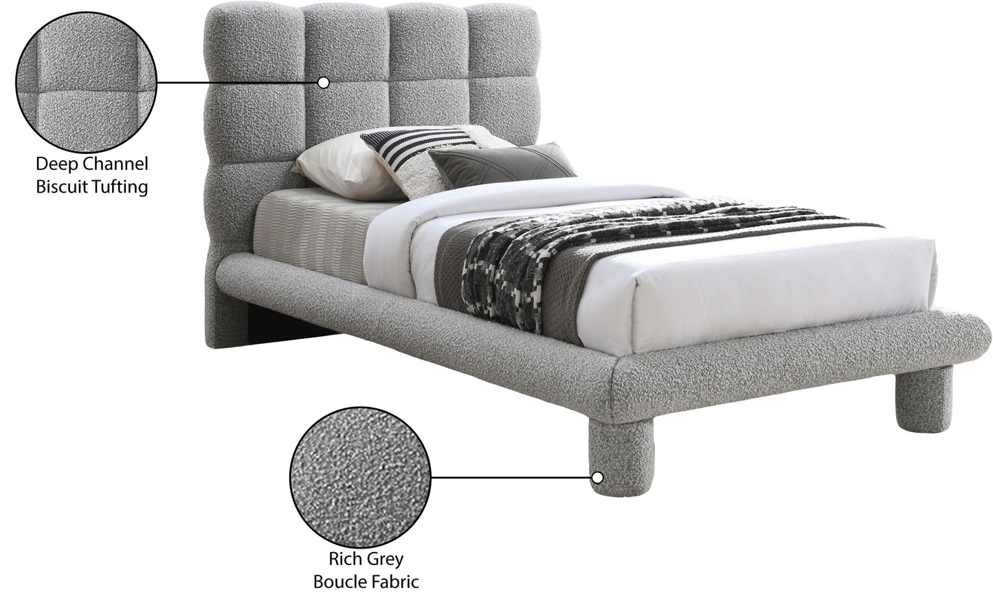 elias grey boucle fabric twin bed (3 boxes) t