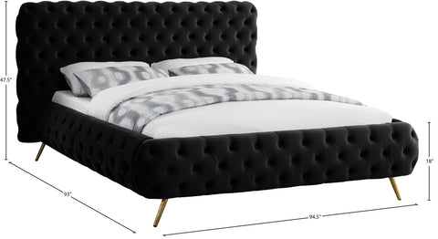 Tessa Black Velvet Upholstered King Bed, 1 Piece