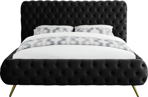 Tessa Black Velvet Upholstered King Bed, 1 Piece
