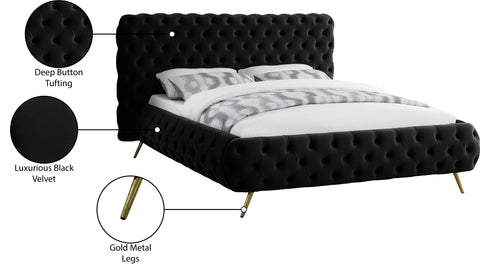 Tessa Black Velvet Upholstered Queen Bed, 1 Piece