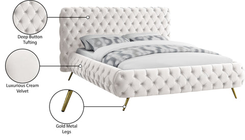 Tessa Cream Velvet Upholstered King Bed, 1 Piece
