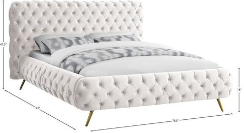 Tessa Cream Velvet Upholstered Queen Bed, 1 Piece