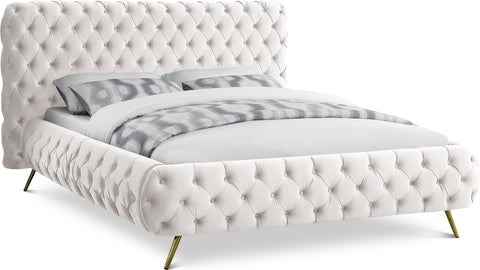 Tessa Cream Velvet Upholstered Queen Bed, 1 Piece
