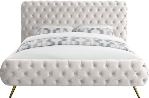 Tessa Cream Velvet Upholstered Queen Bed, 1 Piece