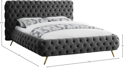 Tessa Grey Velvet Upholstered King Bed, 1 Piece