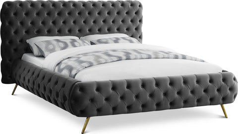 Tessa Grey Velvet Upholstered King Bed, 1 Piece