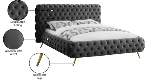 Tessa Grey Velvet Upholstered Queen Bed, 1 Piece