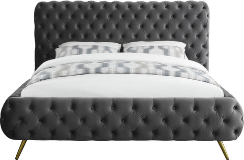 Tessa Grey Velvet Upholstered Queen Bed, 1 Piece