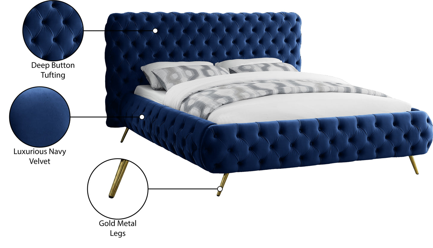 casper navy velvet king bed k