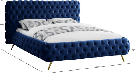 Tessa Navy Velvet Upholstered Queen Bed, 1 Piece