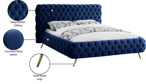Tessa Navy Velvet Upholstered Queen Bed, 1 Piece