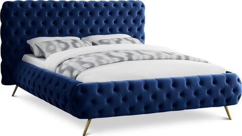 Tessa Navy Velvet Upholstered Queen Bed, 1 Piece