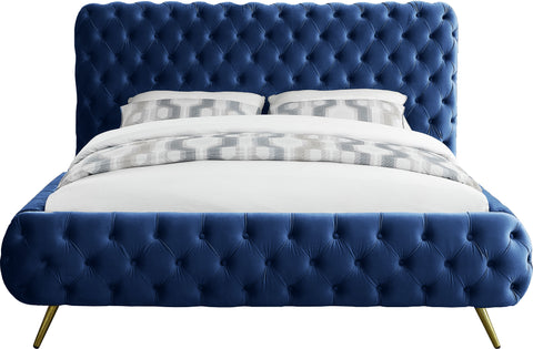 Tessa Navy Velvet Upholstered Queen Bed, 1 Piece