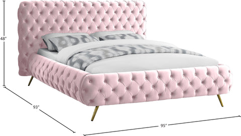 Tessa Pink Velvet Upholstered King Bed, 1 Piece