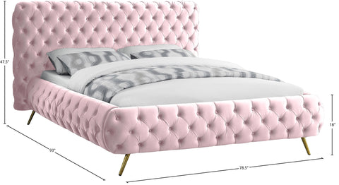 Tessa Pink Velvet Upholstered Queen Bed, 1 Piece