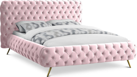 Tessa Pink Velvet Upholstered Queen Bed, 1 Piece