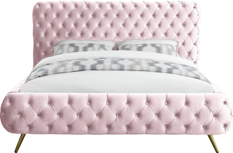 Tessa Pink Velvet Upholstered Queen Bed, 1 Piece