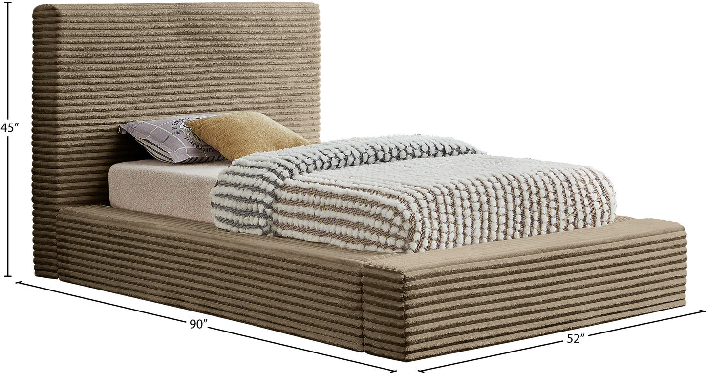 jax taupe corduroy fabric twin bed