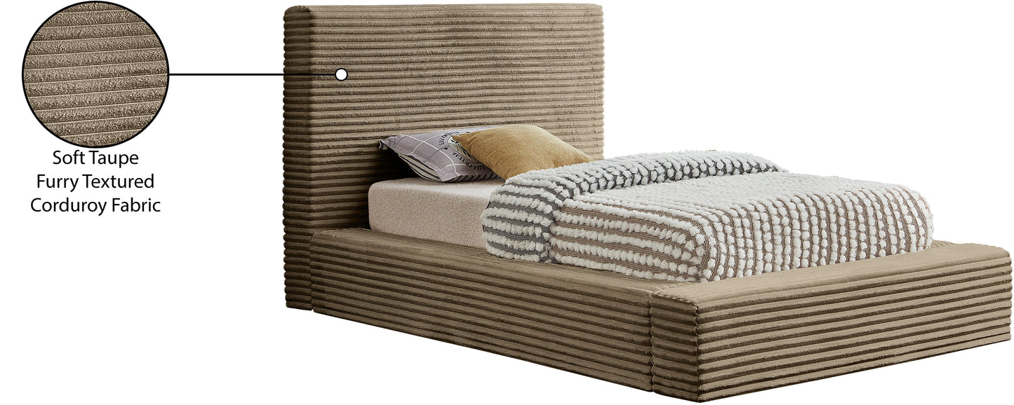 jax taupe corduroy fabric twin bed