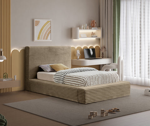 Jax Taupe Corduroy Fabric Twin Bed