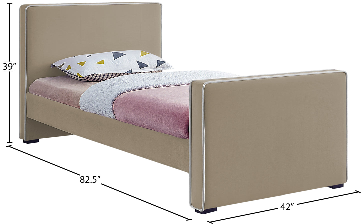 cascade beige velvet twin bed t