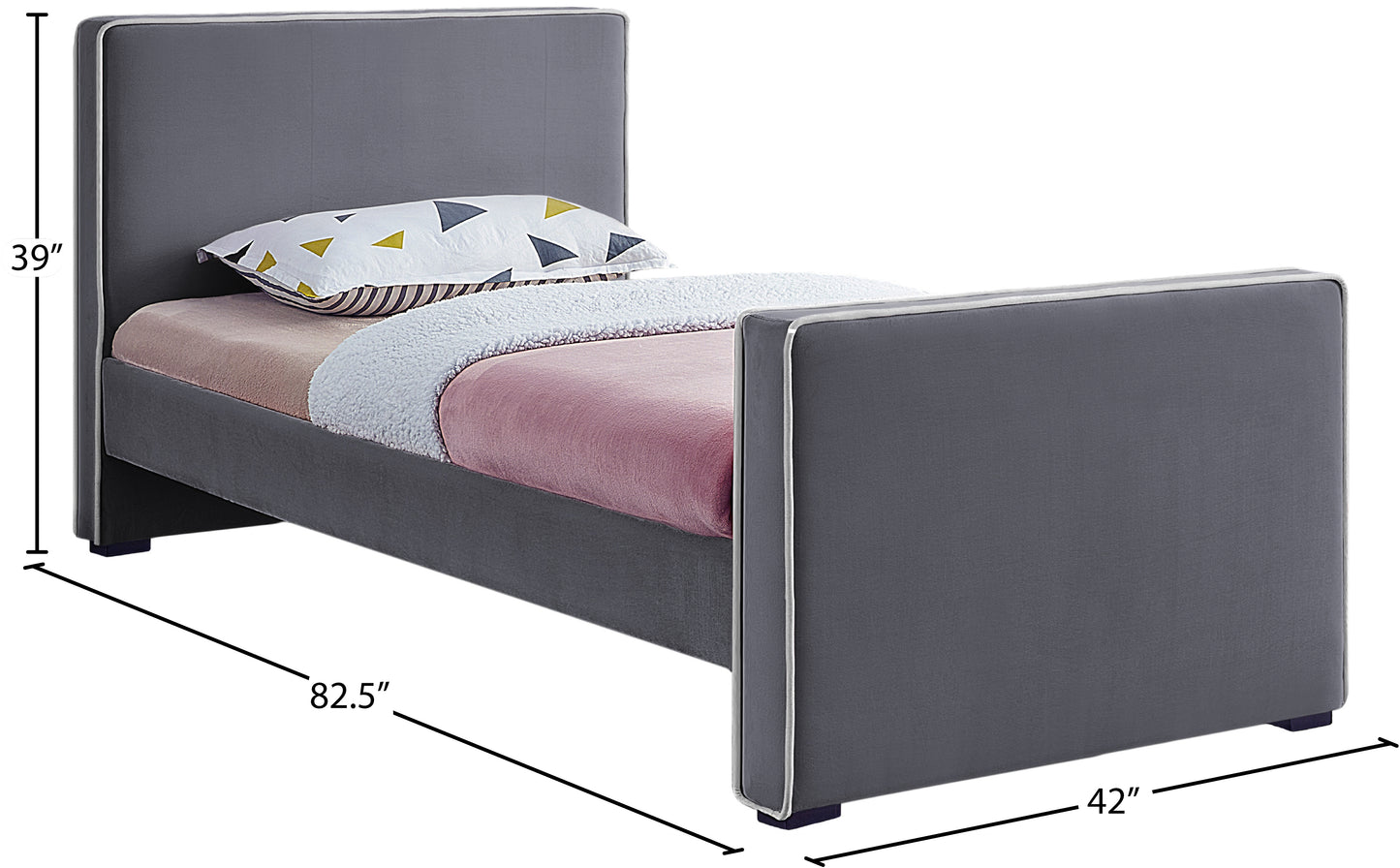 cascade grey velvet twin bed t