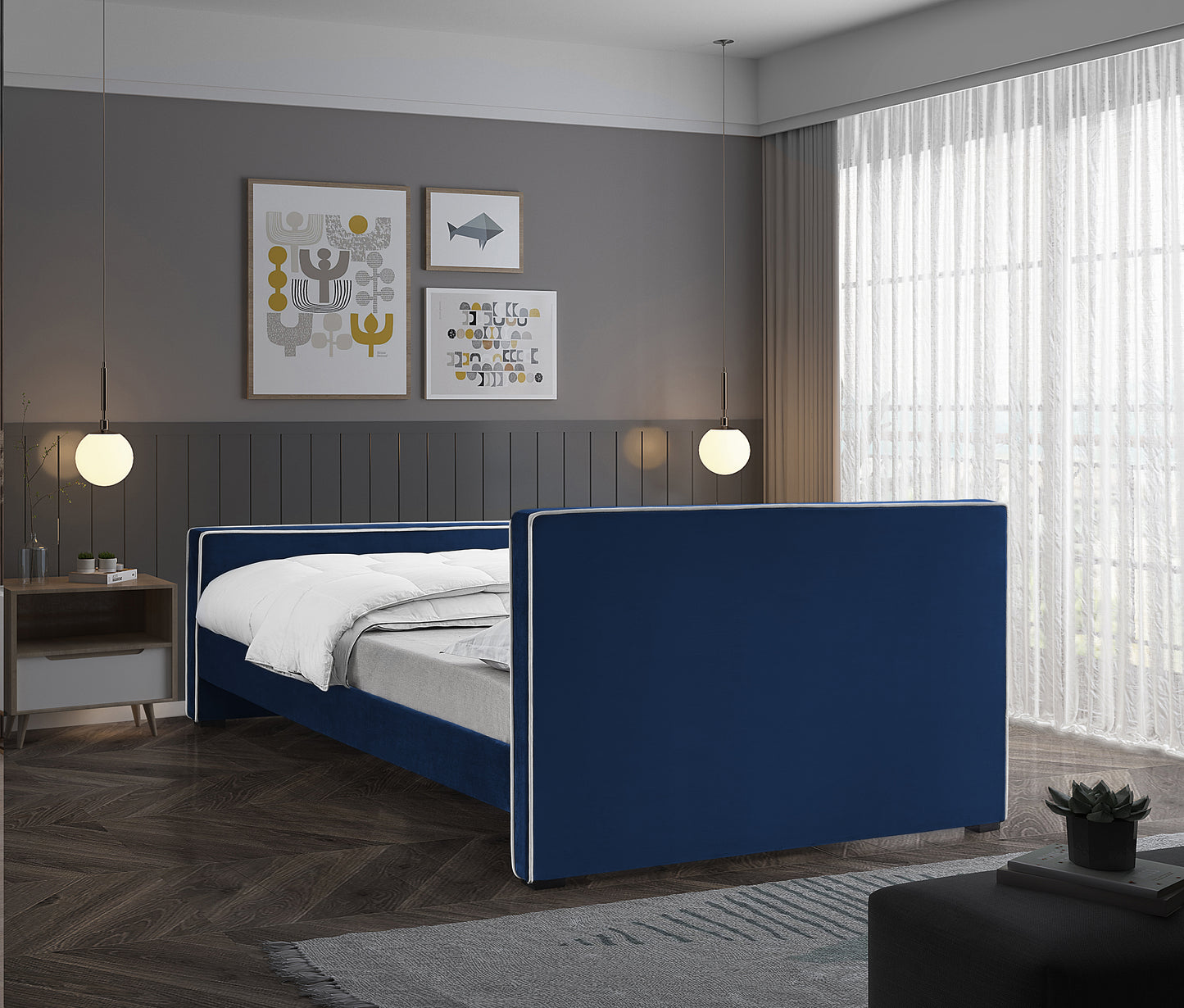 cascade navy velvet king bed k