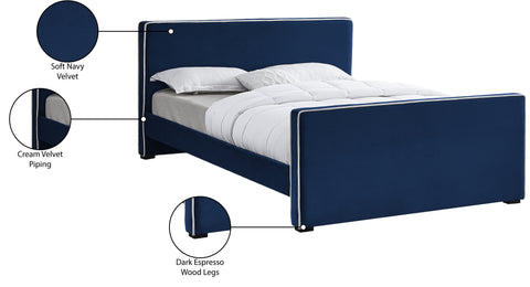 Cascade Navy Velvet Queen Bed Q