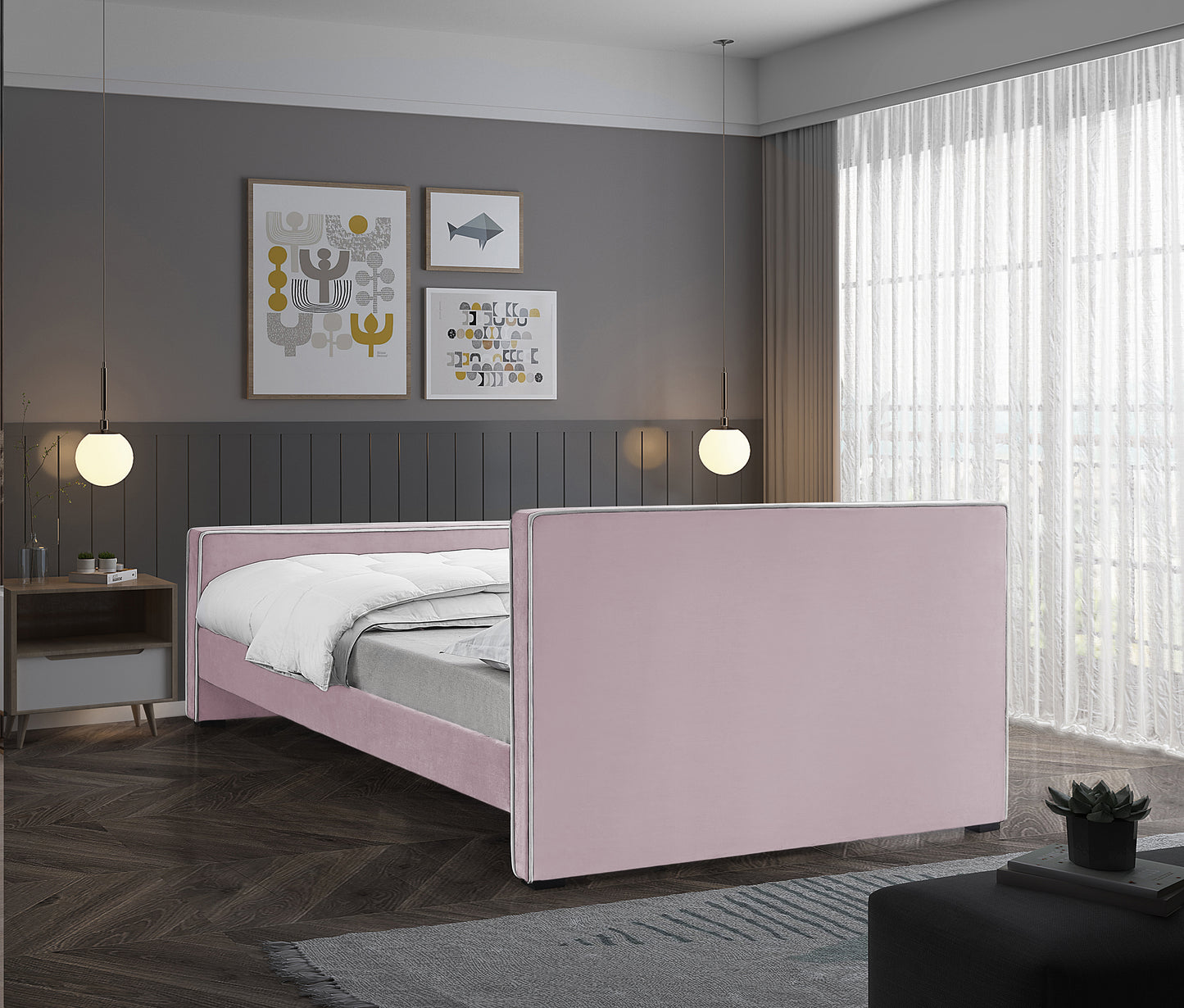 cascade pink velvet full bed f