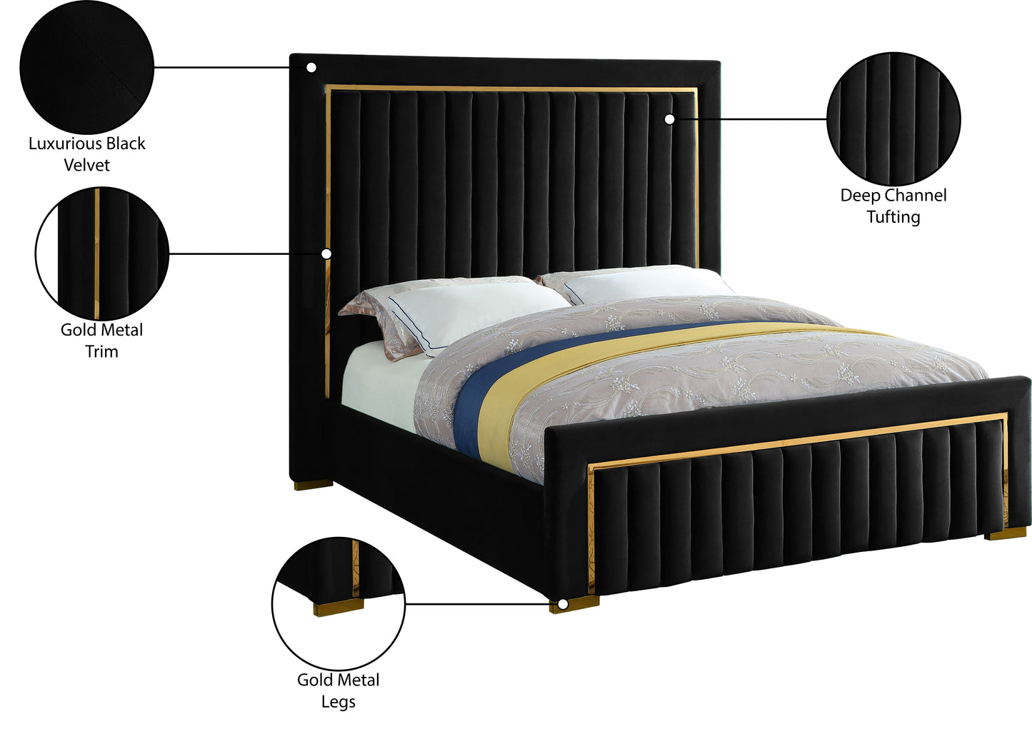 comfy black velvet king bed (3 boxes) k