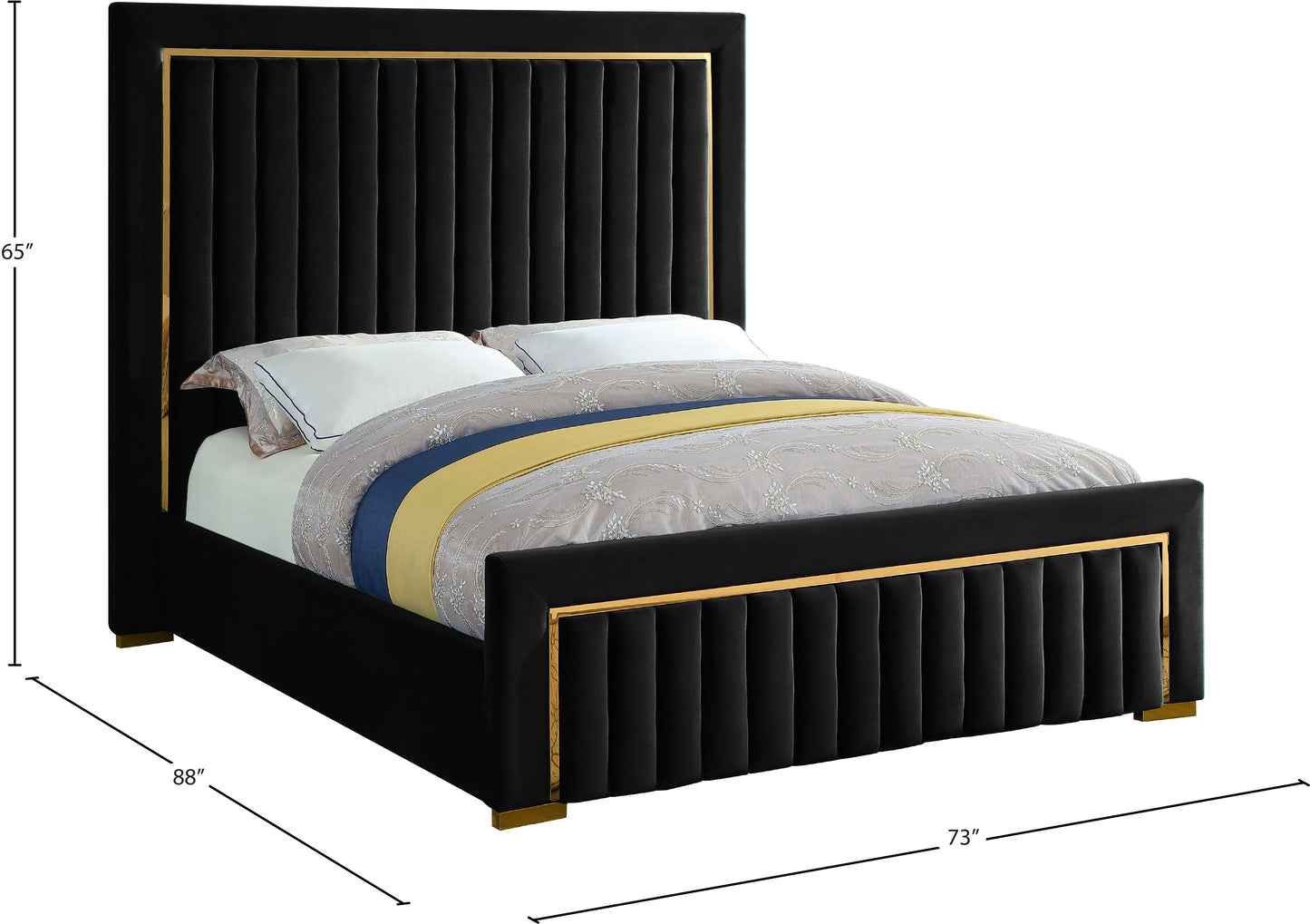 comfy black velvet queen bed (3 boxes) q