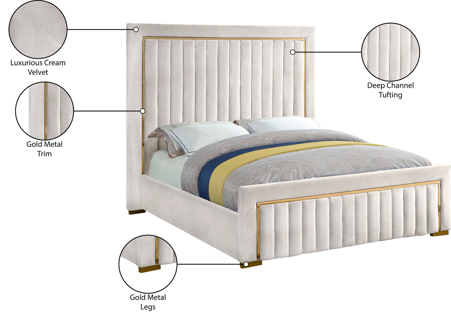 comfy cream velvet king bed (3 boxes) k