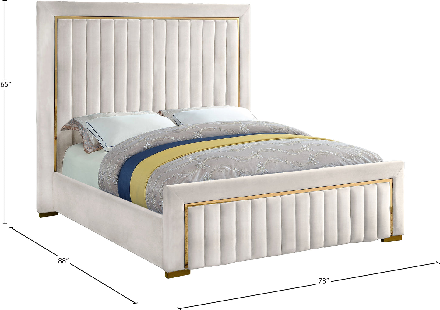 comfy cream velvet queen bed (3 boxes) q