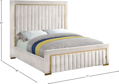 Comfy Cream Velvet Queen Bed (3 Boxes) Q