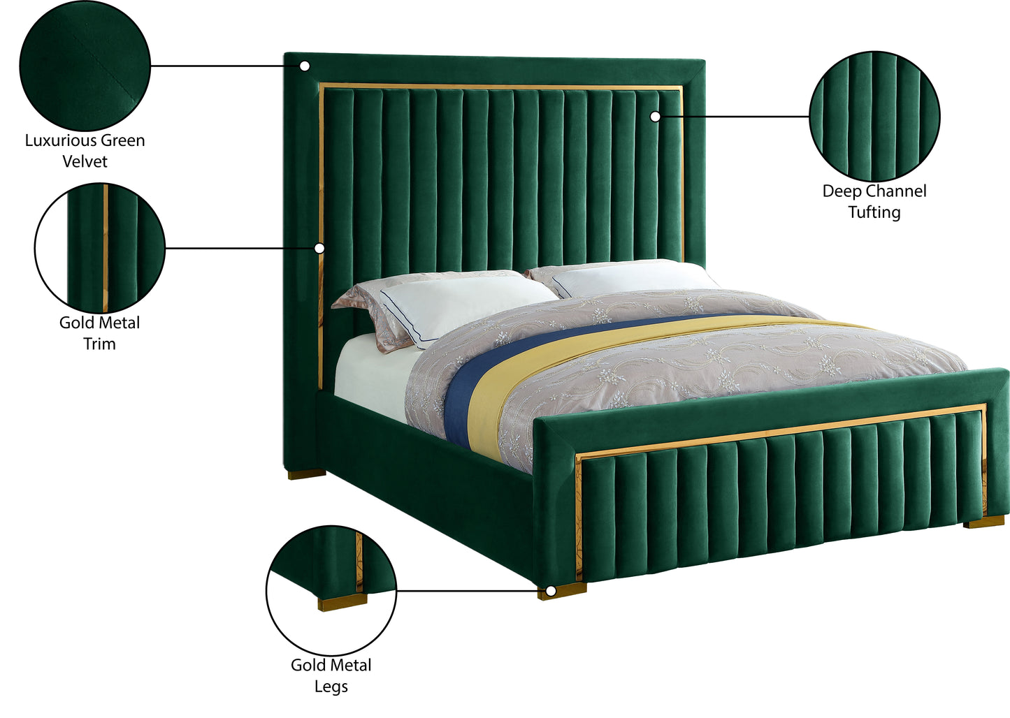 comfy green velvet king bed (3 boxes) k