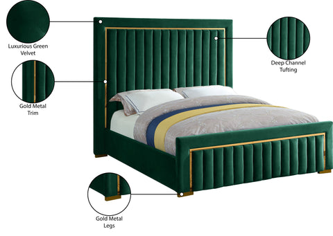 Waverly Green Velvet Upholstered Queen Bed, 1 Piece