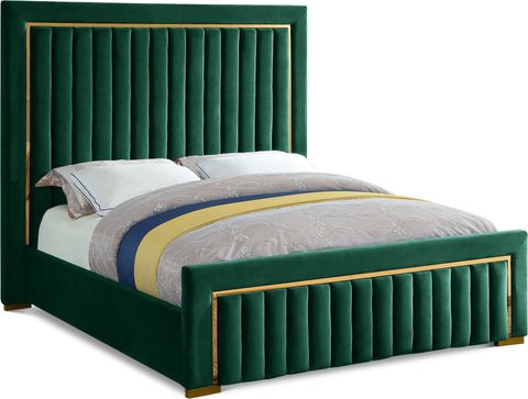 Waverly Green Velvet Upholstered Queen Bed, 1 Piece