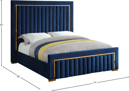 Comfy Navy Velvet Queen Bed (3 Boxes) Q