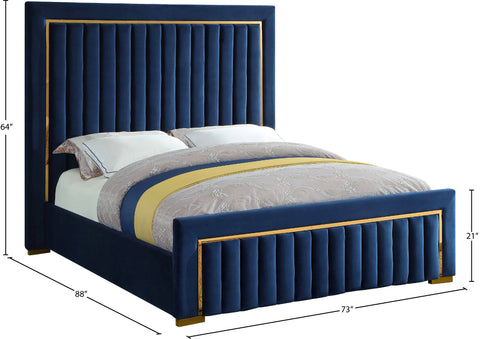 Waverly Navy Velvet Upholstered Queen Bed, 1 Piece
