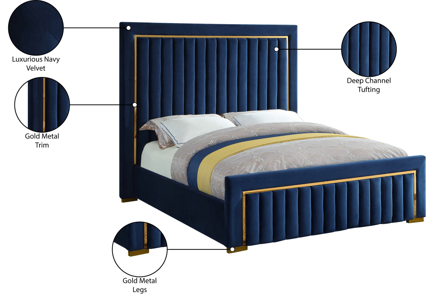 comfy navy velvet queen bed (3 boxes) q