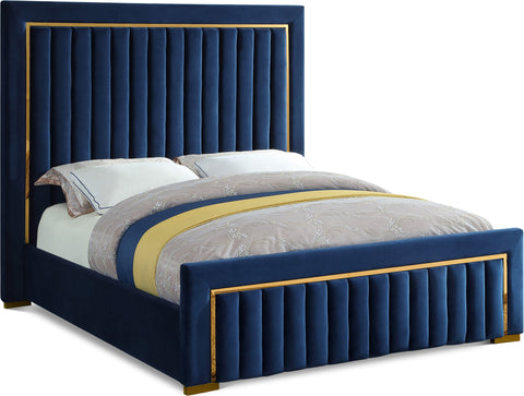 Waverly Navy Velvet Upholstered Queen Bed, 1 Piece
