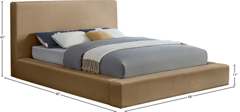 Talia Beige Velvet Upholstered Full Bed, 1 Piece