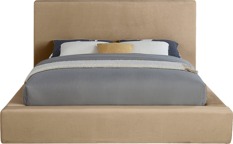 Talia Beige Velvet Upholstered Full Bed, 1 Piece