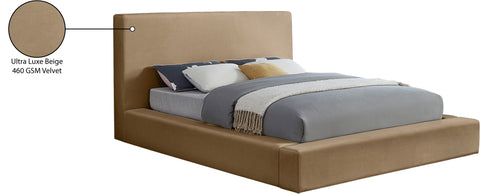 Talia Beige Velvet Upholstered King Bed, 1 Piece