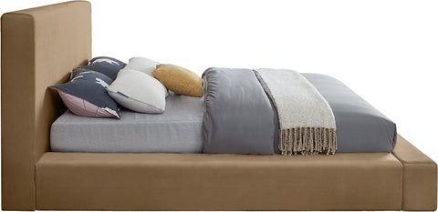 Talia Beige Velvet Upholstered Queen Bed, 1 Piece