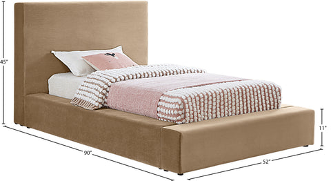 Talia Beige Velvet Upholstered Twin Bed, 1 Piece