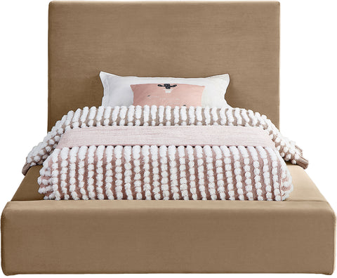 Talia Beige Velvet Upholstered Twin Bed, 1 Piece
